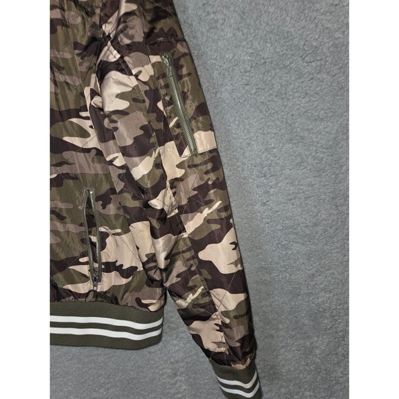Y2K Rue 21 Womens Camo Bomber Varsity Jacket Large Army Green Black Tan Grunge - Picture 7 of 10